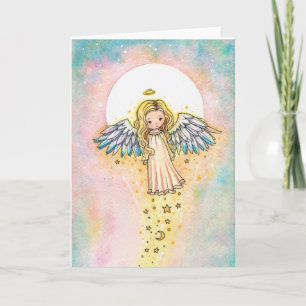 Tarjeta de arte en acuarela de ángel pequeño lindo