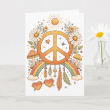 Tarjeta de arte en blanco con vibraciones hippies 