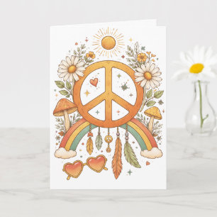 Tarjeta de arte en blanco con vibraciones hippies