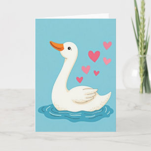 Tarjeta de arte encantador de cisnes y corazones