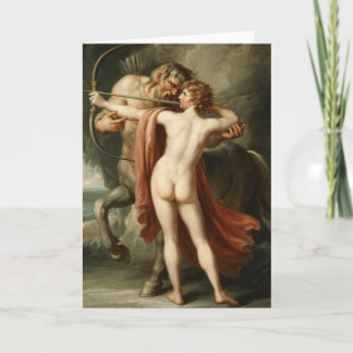 Tarjeta de arte fina de Quirón instruyendo a Aquil