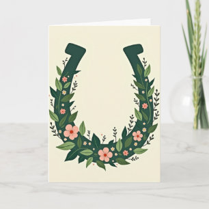 Tarjeta de arte floral de herradura afortunada