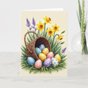 Tarjeta de Arte Floral de Huevos en Canasta de Pri