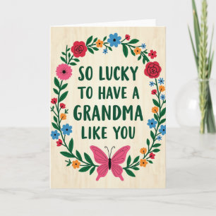 Tarjeta de arte floral de la suerte para la abuela