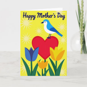 Tarjeta de arte floral del día de la madre Blue Bi