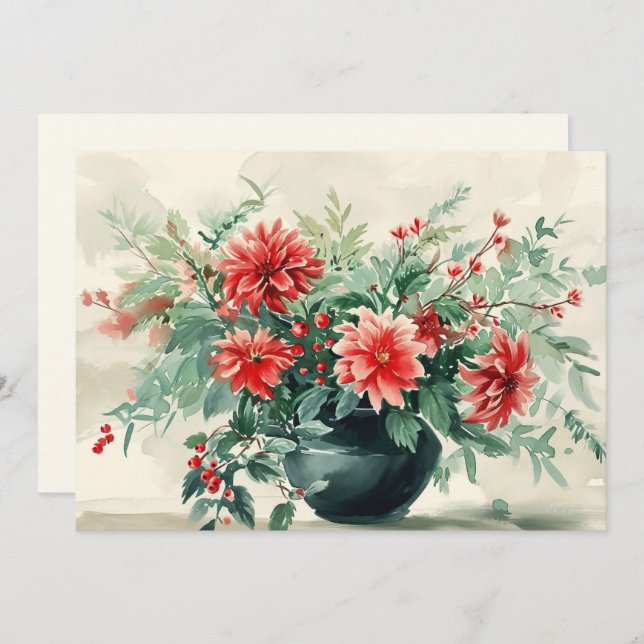 Tarjeta de arte floral vintage invernal elegante (Anverso / Reverso)