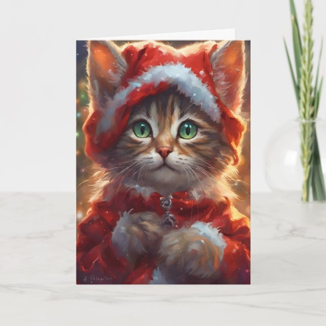 Tarjeta de arte gatito para Navidades de compañía (Anverso)