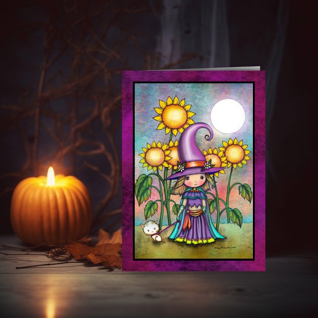 Tarjeta de arte gato dulce y bruja de girasol (Subido por el creador)