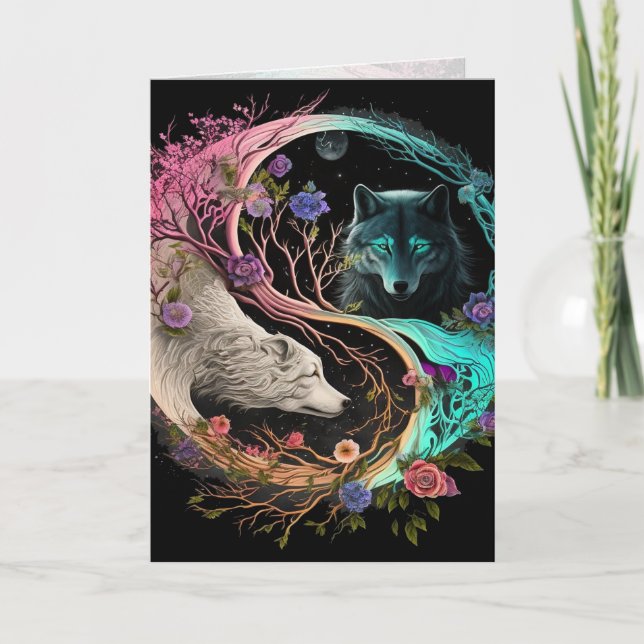 Tarjeta de arte gráfico Yin Yang del lobo oso pola (Anverso)