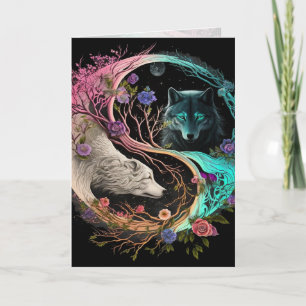 Tarjeta de arte gráfico Yin Yang del lobo oso pola