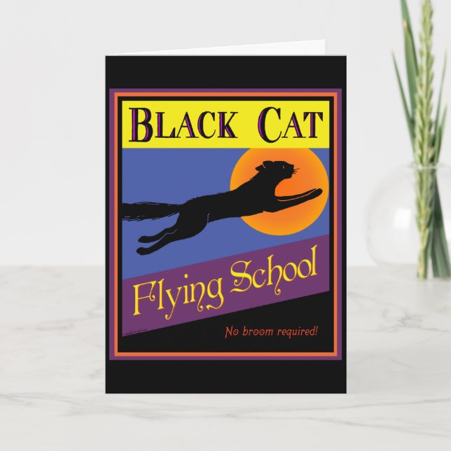 Tarjeta de arte Halloween de Black Cat Flying Scho (Anverso)