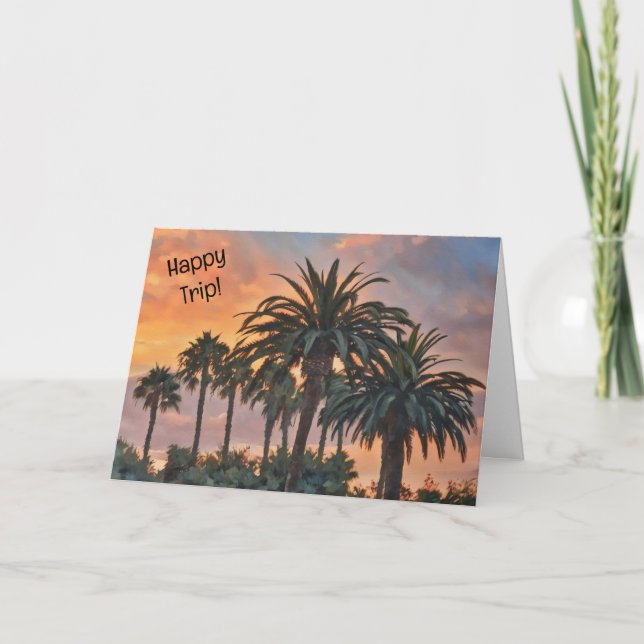 Tarjeta de arte Happy Trip Vacation Palm Trees (Anverso)