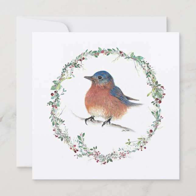 Tarjeta de arte Holiday Bluebird Watercolor (Anverso)
