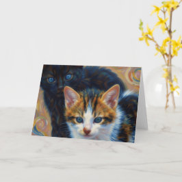 Tarjeta de arte impresionista de dos gatitos dulce