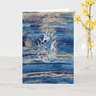 Tarjeta de arte marino azul costero