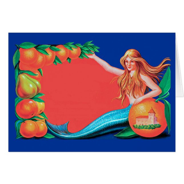 Tarjeta de arte Mermaid Vintage Fruit Crate (Anverso (Horizontal))