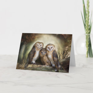 Tarjeta de arte Moon de tres búhos