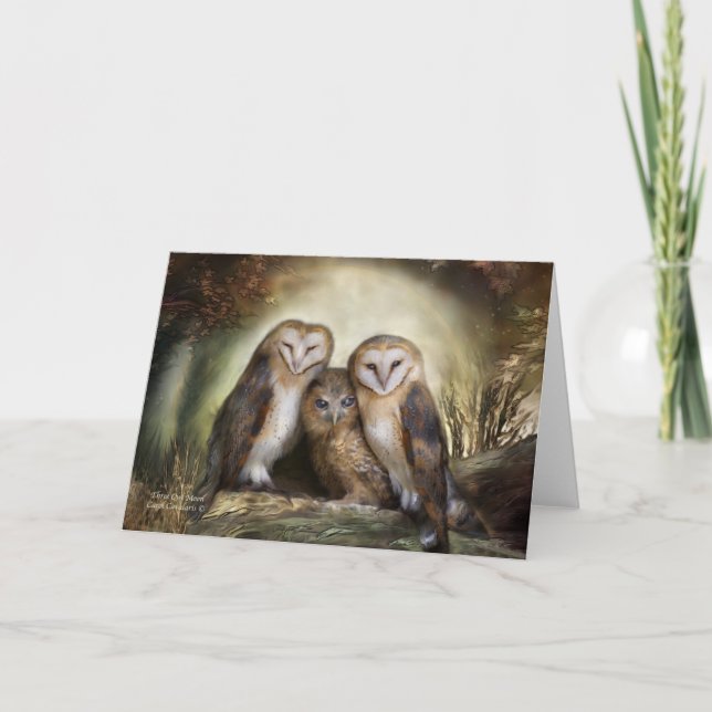 Tarjeta de arte Moon de tres búhos (Anverso)