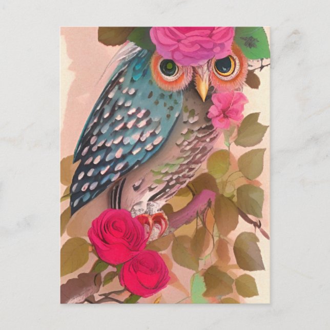 Tarjeta de Arte Owl Has Her Flowers (Anverso)
