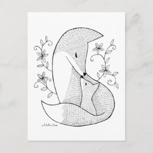 Tarjeta de arte para dibujos de tinta Fox Mamá y b