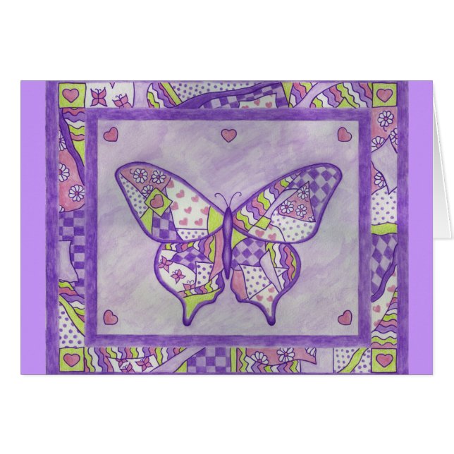Tarjeta de arte popular con edredón de mariposa (Anverso (Horizontal))