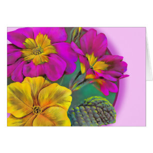 Tarjeta de arte Primula rosa amarillo rosa