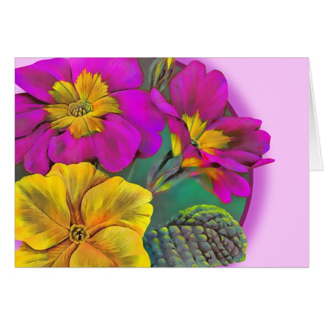 Tarjeta de arte Primula rosa amarillo rosa (Anverso (Horizontal))