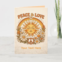 Tarjeta de arte Retro Sol Paz y Amor