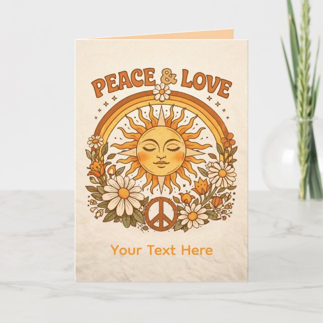 Tarjeta de arte Retro Sol Paz y Amor (Anverso)