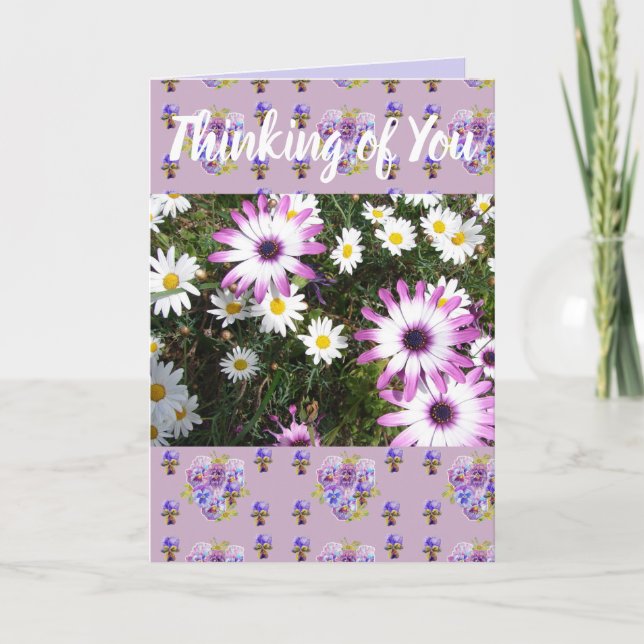 Tarjeta de arte rosa con flores de margarita rosad (Anverso)
