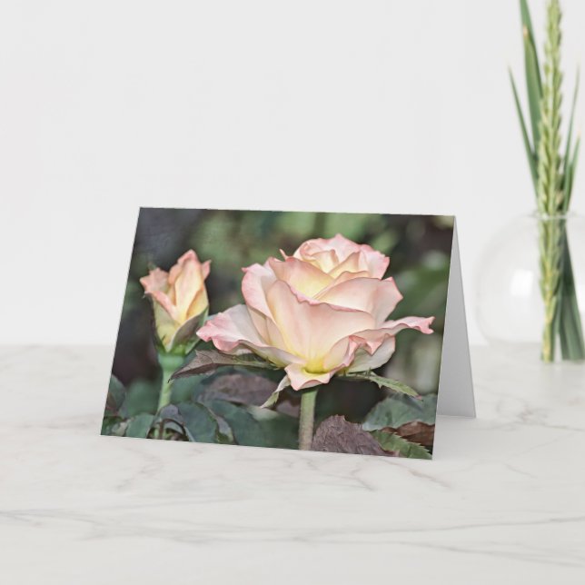 Tarjeta de arte rosa pálido y rosas amarillas (Anverso)