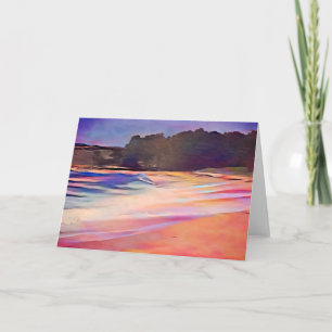 Tarjeta de arte Sunset Watercolor Beach