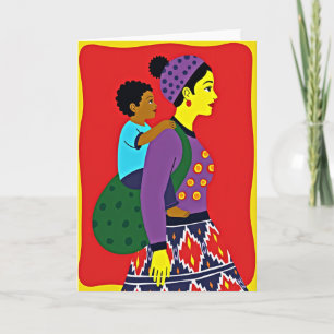 Tarjeta de arte vibrante de madre e hijo