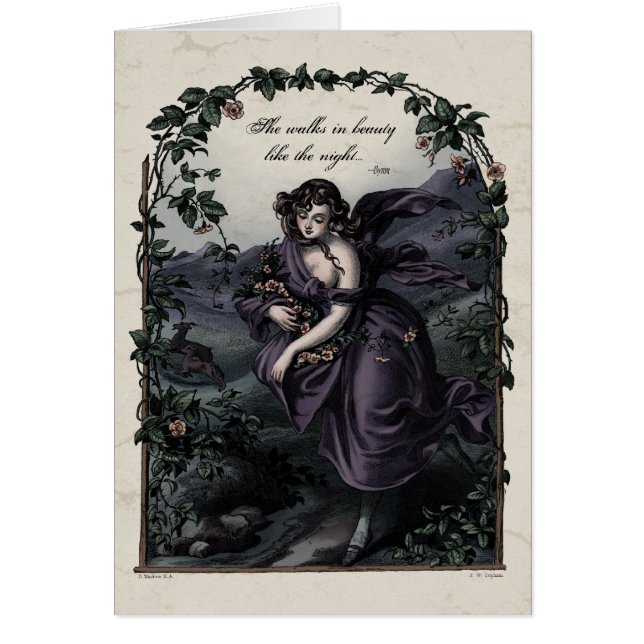 Tarjeta de arte victoriana de Byron "She Walking i (Frente)