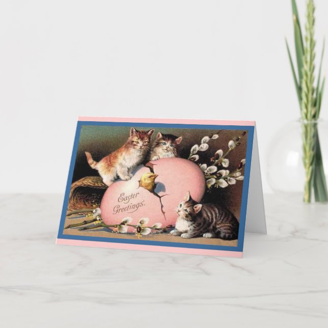 Tarjeta de arte vintage para gatitos de Pascua (Anverso)
