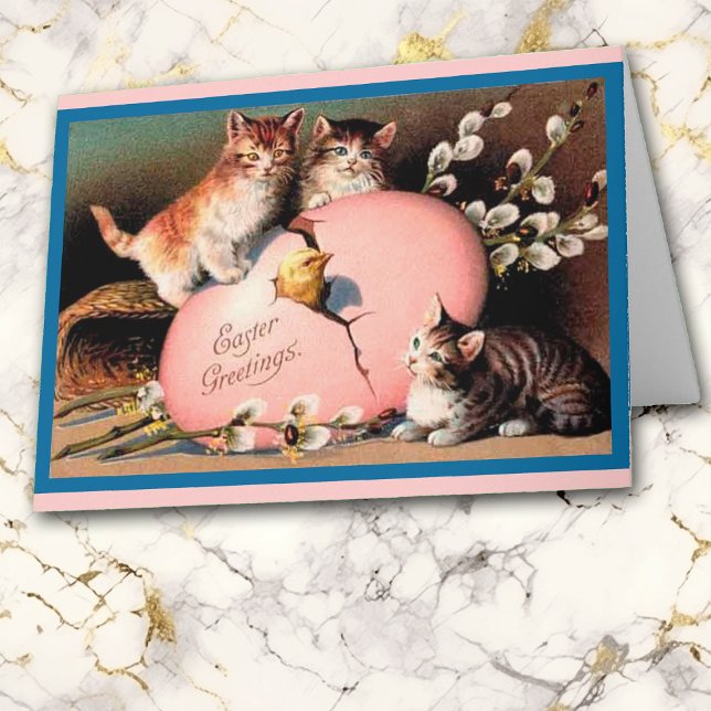 Tarjeta de arte vintage para gatitos de Pascua (Subido por el creador)