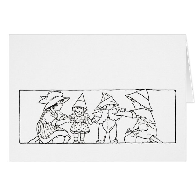 Tarjeta de arte vintage para niños con juguetes (Anverso (Horizontal))