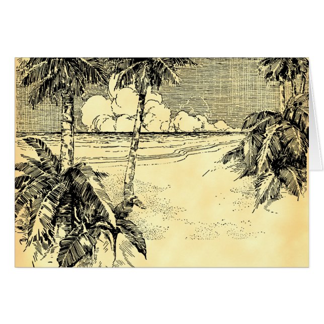 Tarjeta de Arte Vintage Tropical Palm Trees Beach (Anverso (Horizontal))
