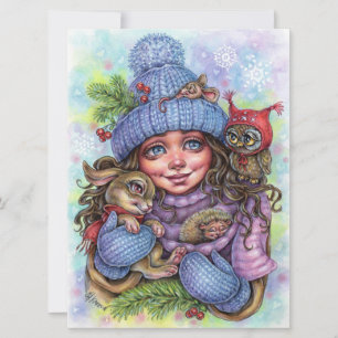 Tarjeta de arte Warmth para Invierno Pequeños Amig