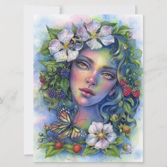 Tarjeta de arte Wildberry Bloom Fairy Elf Fantasy  (Anverso)