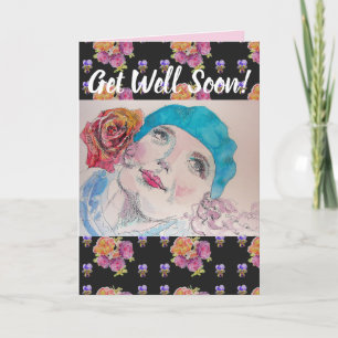 Tarjeta de arte Woman Red Rose Floral