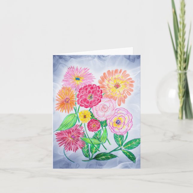 Tarjeta de arte Zinnia Flower Artistic Garden (Anverso)