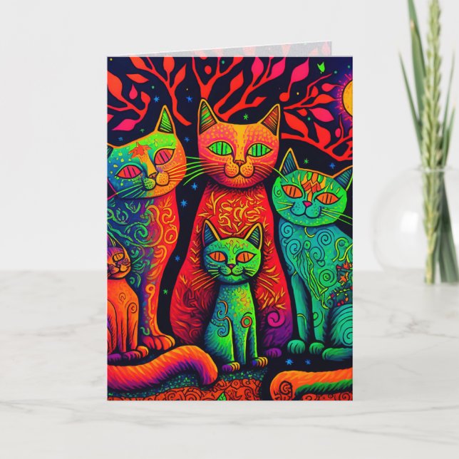 Tarjeta de Artes Gráficas de Gatos Calico Colorido (Anverso)