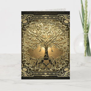 Tarjeta de Artes Gráficas del Árbol de Vida Dorado