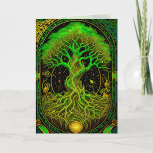 Tarjeta de Artes Gráficas Ornadas del Árbol Verde 