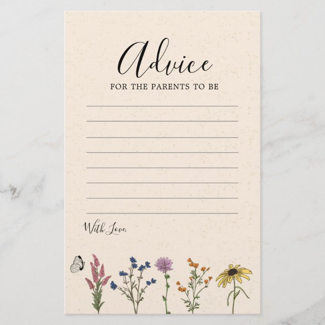 Tarjeta de asesoramiento Baby Shower de Flor Silve (Anverso)