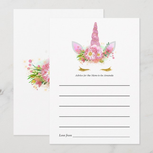 Tarjeta de asesoramiento Baby Shower de Unicornio  (Anverso / Reverso)