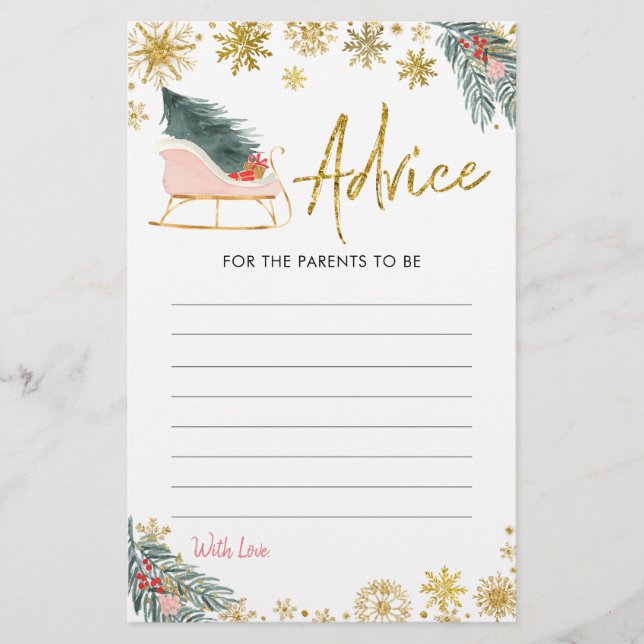 Tarjeta de asesoramiento Baby Shower Gold Pink Sle (Anverso)