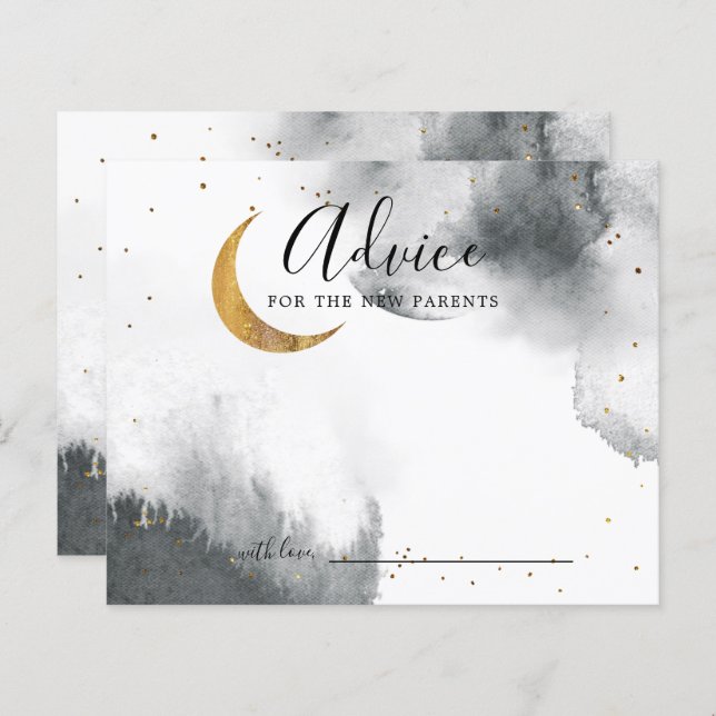 Tarjeta de asesoramiento Baby Shower Gray Gold Moo (Anverso / Reverso)