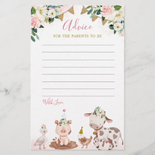 Tarjeta de asesoramiento Baby Shower para chica Pi